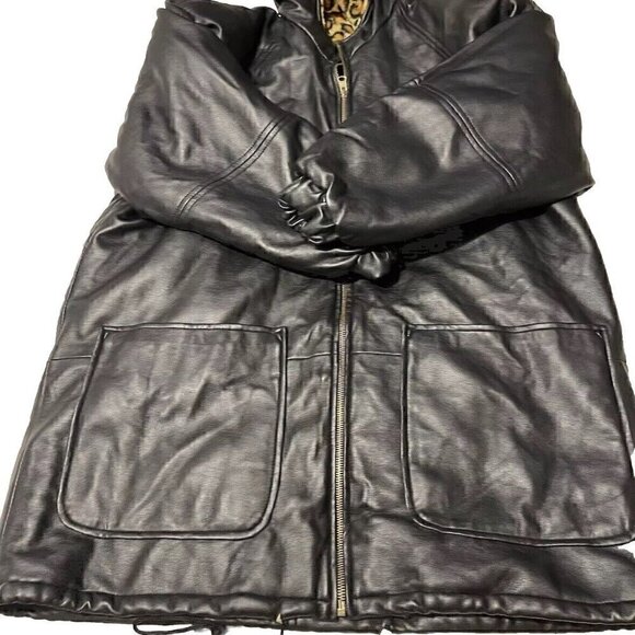 Vintage Marc Mattis Women’s Black Leather Jacket Double-Side Leopard Print Sz M - Picture 5 of 16